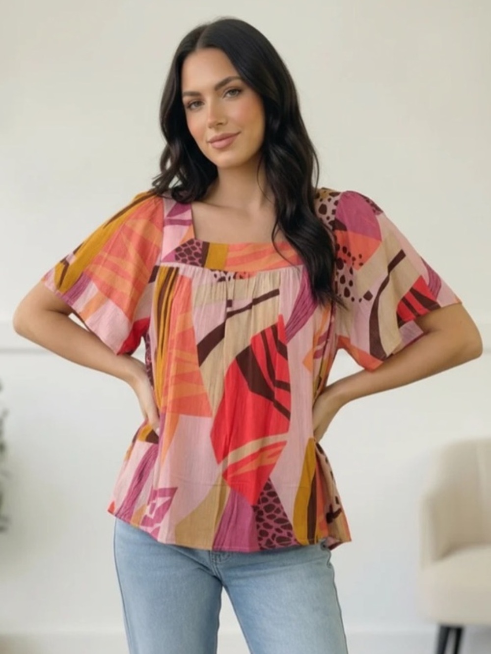 NWT And The Why Art Walk Print Blouse